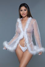 Load image into Gallery viewer, BW1650WT Marabou Robe White