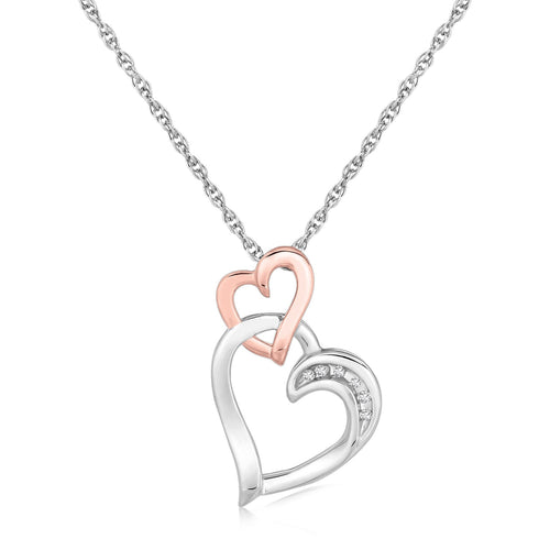 Sterling Silver Cascading Dual Heart Diamond Accented Pendant (.02 cttw) - Black Olive