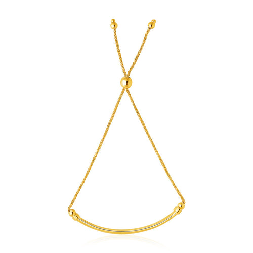 14k Yellow Gold Smooth Curved Bar and Lariat Style Bracelet