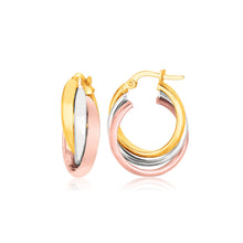 Load image into Gallery viewer, 14k Tri-Color Gold Domed Tube Intertwined Earrings