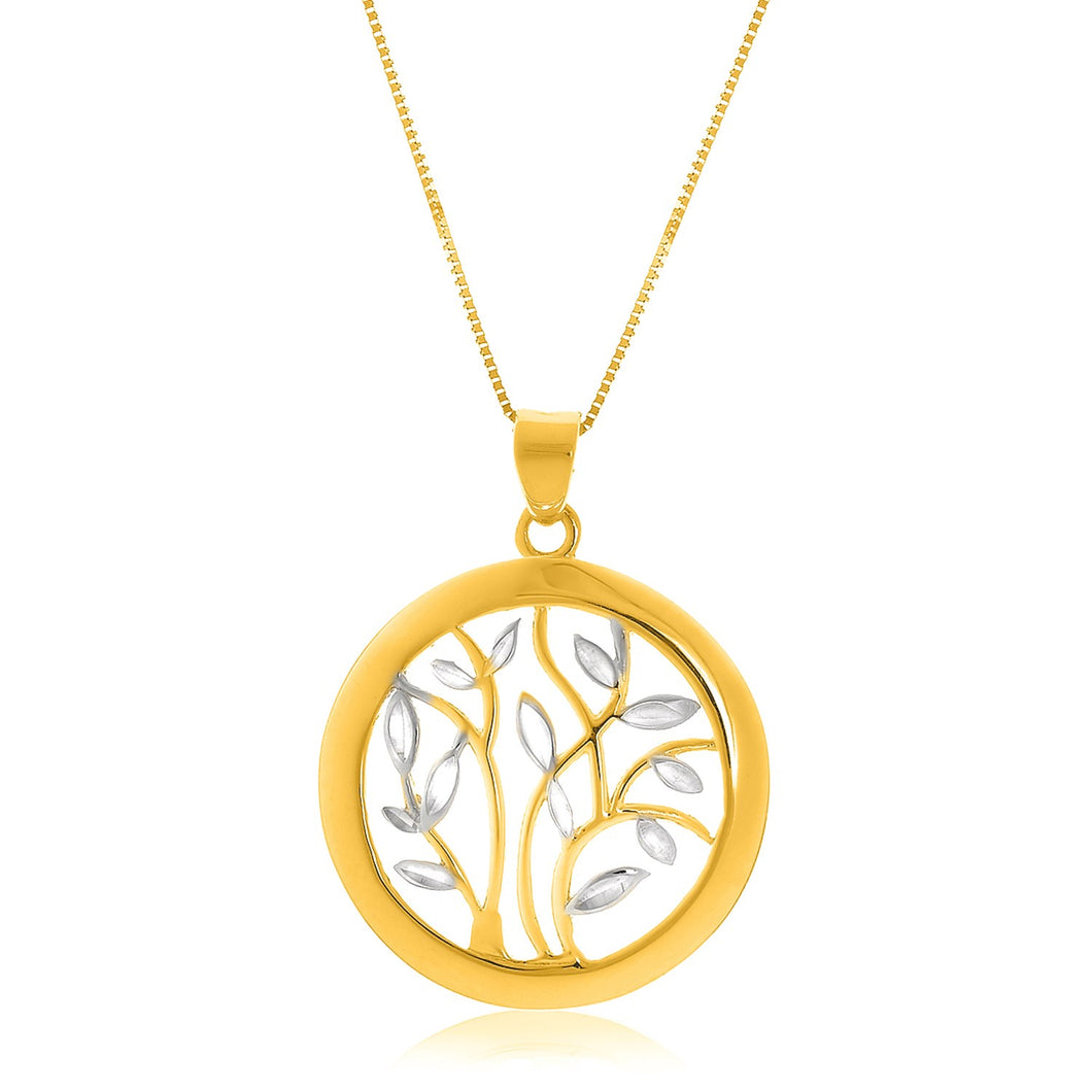 14k Two-Tone Gold Pendant with an Open Round Tree Design - Black Olive