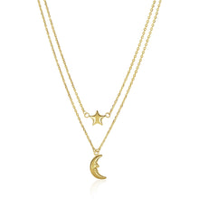 Load image into Gallery viewer, 14k Yellow Gold Double-Strand Chain Necklace with Puff Moon and Star