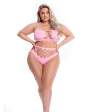 Load image into Gallery viewer, Pink Lipstick Neon Dreams Bra &amp; High Waist Thong Pink Qn