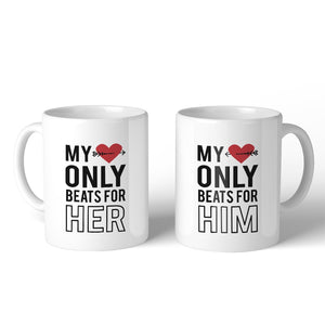 My Heart Beats For Her Him 11oz Matching Couple Gift Mugs For Him - Black Olive